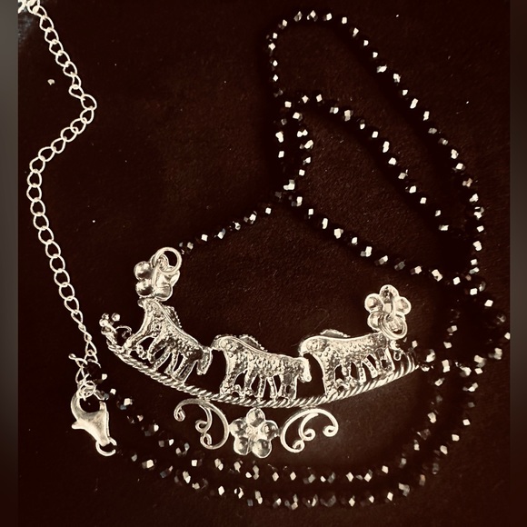 Sparkling Black Spinel Beaded 20" Sterling Silver Horse Necklace NWT - Picture 9 of 10